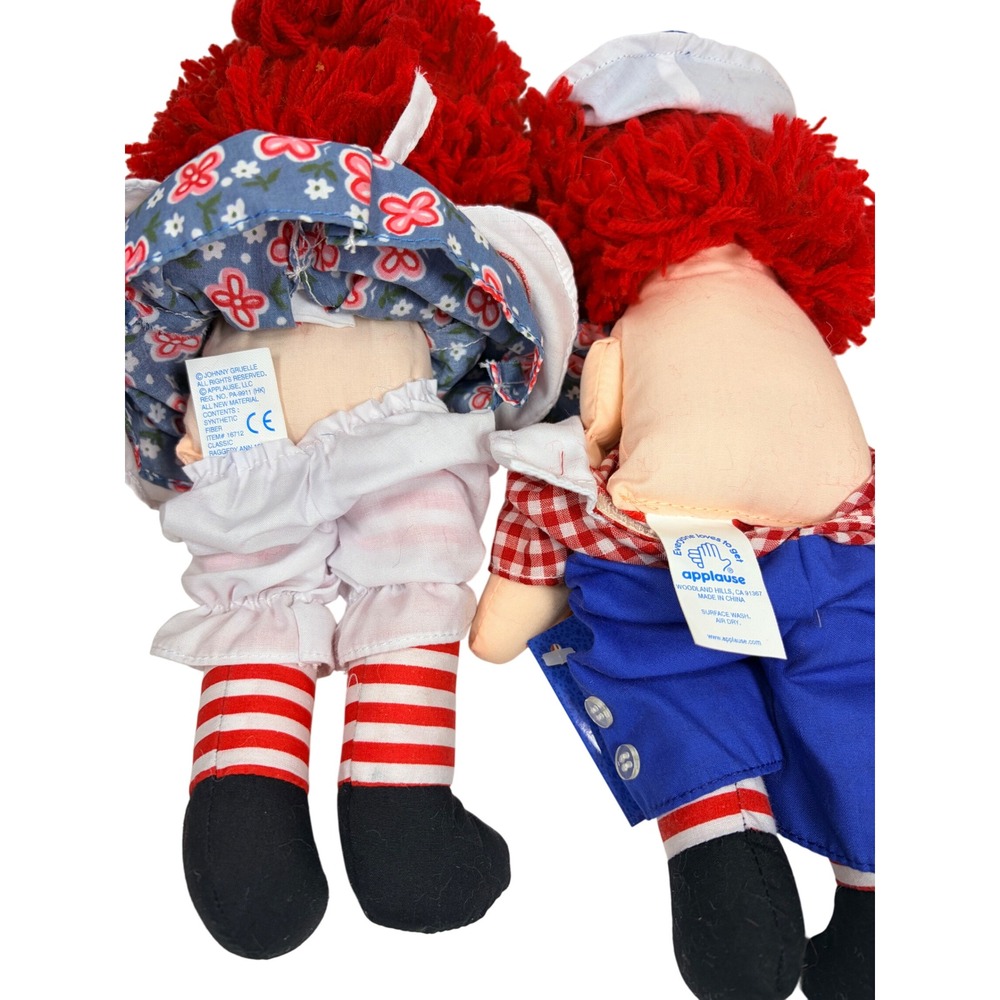 VTG 90s Applause Raggedy Ann Andy Plush Dolls Set Tags Attached Red Yarn Hair - Picture 7 of 14